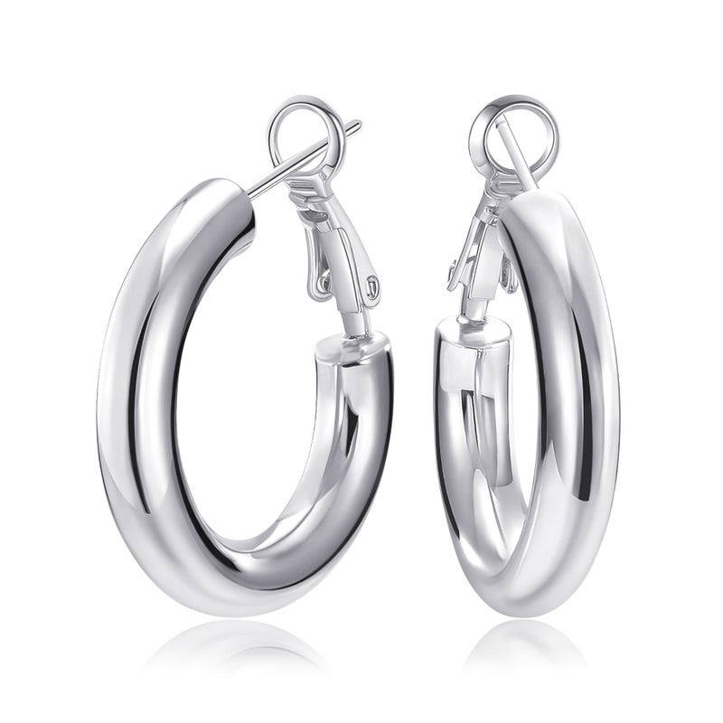 SHOWNII Chunky Silver Hoop Earrings - 14K Gold Plated Earrings for Women Hollow Tube Thick Hoops Graduation Gifts for Her - Image 1